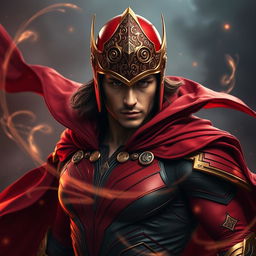 A male version of Scarlet Witch, featuring a striking and powerful pose