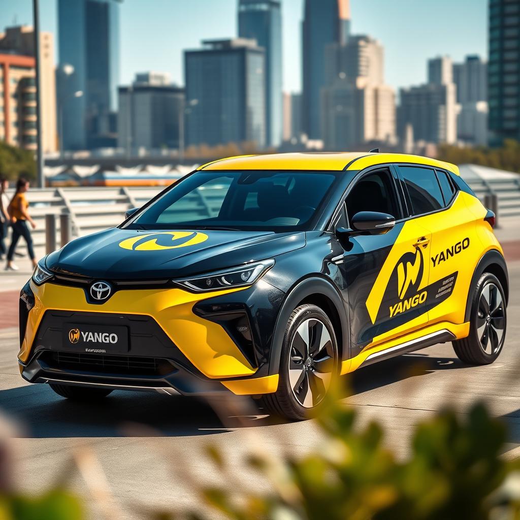 A sleek, modern car featuring prominent Yango branding on the sides and hood