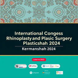 A vibrant and eye-catching conference banner for the 'International Congress Rhinoplasty and Plastic Surgery Kermanshah 2024'