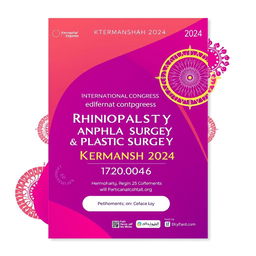 A vibrant and eye-catching conference banner for the 'International Congress Rhinoplasty and Plastic Surgery Kermanshah 2024'