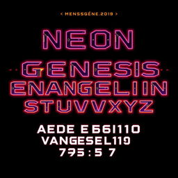 Design a striking font set inspired by the theme of 'Neon Genesis Evangelion', featuring a futuristic and mecha aesthetic that captures the essence of the series