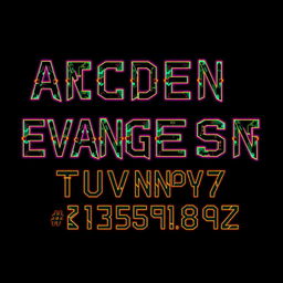Design a striking font set inspired by the theme of 'Neon Genesis Evangelion', featuring a futuristic and mecha aesthetic that captures the essence of the series