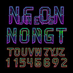 Design a striking font set inspired by the theme of 'Neon Genesis Evangelion', featuring a futuristic and mecha aesthetic that captures the essence of the series