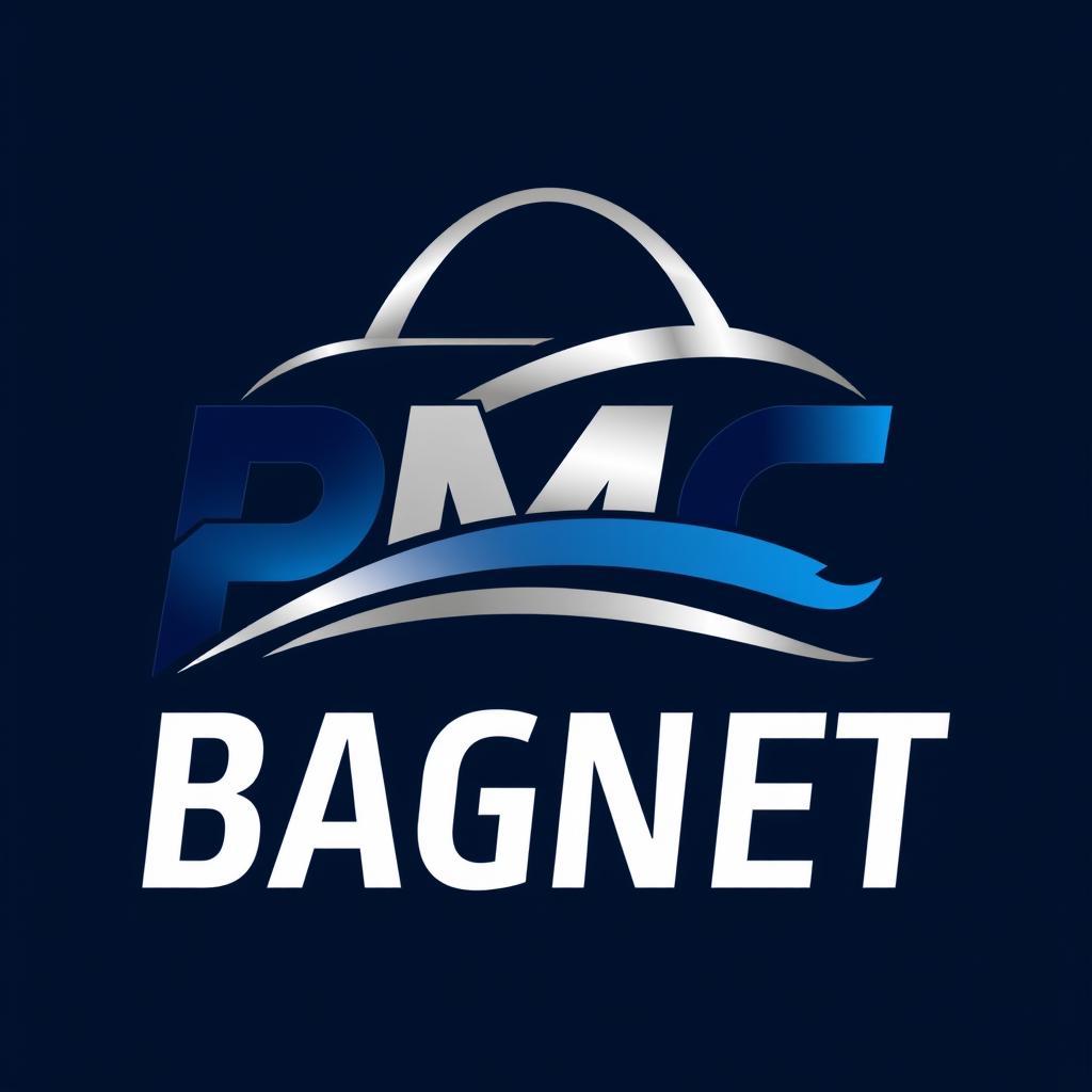 A modern and sleek logo design for a fictional company named 'PMC BAGNET'