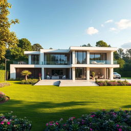 A magnificent 500-meter large modern house sitting on a sprawling 700-meter area, depicted in a beautiful landscape