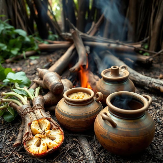 Photos of native ingredients from the Pre-Colonial period, showcasing vibrant root crops like ube and adlay in their natural settings