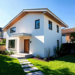 A simple, modern house design featuring a clean architectural style, large windows, and a minimalist facade