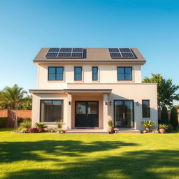 A simple yet elegant house design featuring a modern architectural style with clean lines, large windows, and a minimalist facade