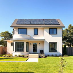 A simple yet elegant house design featuring a modern architectural style with clean lines, large windows, and a minimalist facade