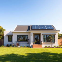 A simple yet elegant house design featuring a modern architectural style with clean lines, large windows, and a minimalist facade