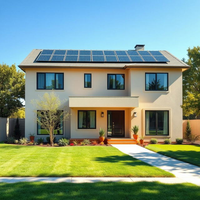 A simple yet elegant house design featuring a modern architectural style with clean lines, large windows, and a minimalist facade