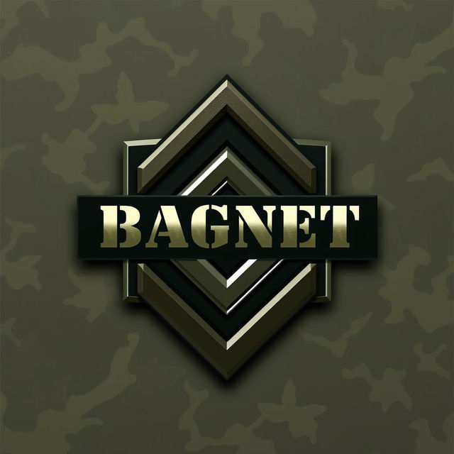 An emblem featuring a modern chevron design representing Private Military Companies, with the word 'BAGNET' prominently displayed in a bold, military-style font