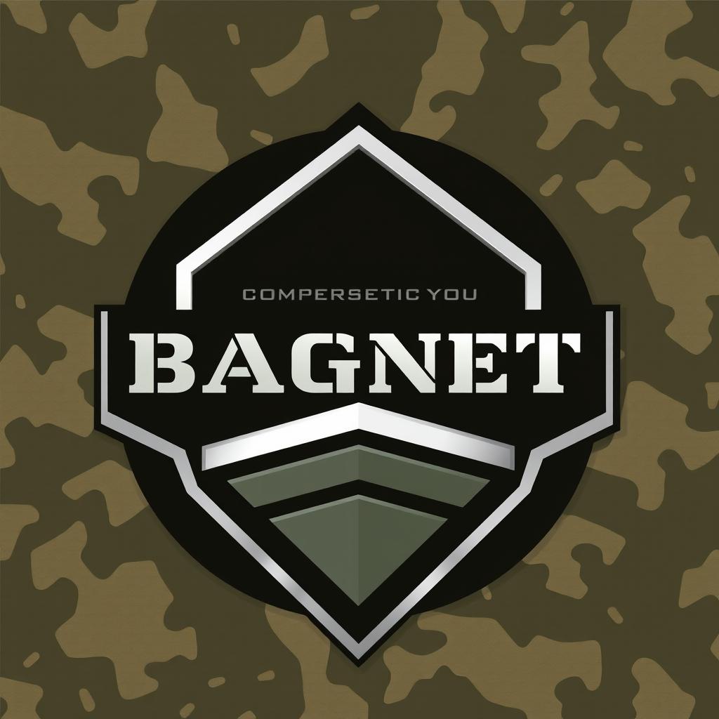 An emblem featuring a modern chevron design representing Private Military Companies, with the word 'BAGNET' prominently displayed in a bold, military-style font