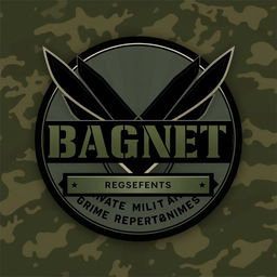 An emblem featuring a modern chevron design representing Private Military Companies, with the word 'BAGNET' prominently displayed in a bold, military-style font