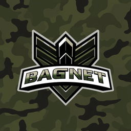 A sleek and modern emblem featuring a prominent chevron design symbolizing Private Military Companies, with the word 'BAGNET' presented in a striking, military-inspired font at the center