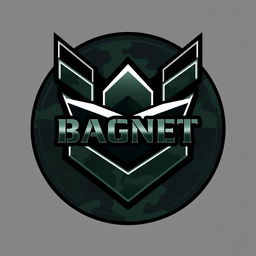 A sleek and modern emblem featuring a prominent chevron design symbolizing Private Military Companies, with the word 'BAGNET' presented in a striking, military-inspired font at the center