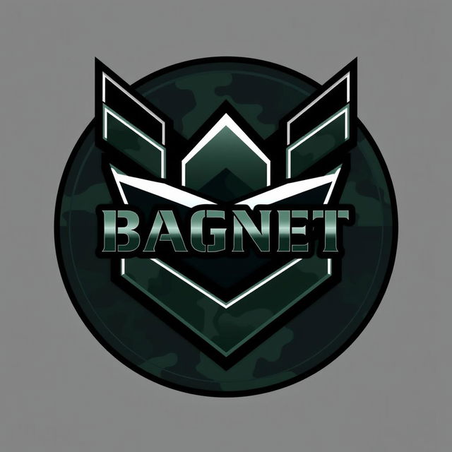 A sleek and modern emblem featuring a prominent chevron design symbolizing Private Military Companies, with the word 'BAGNET' presented in a striking, military-inspired font at the center