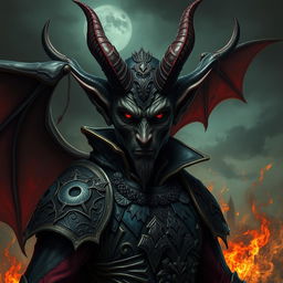 A striking and artistic representation of a devil, showcasing a fierce and commanding presence