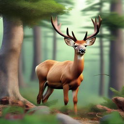 Uma ilustração em 3D de alta qualidade apresenta uma variedade de animais na floresta