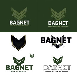 A collection of logo designs for a Private Military Company named 'BAGNET'