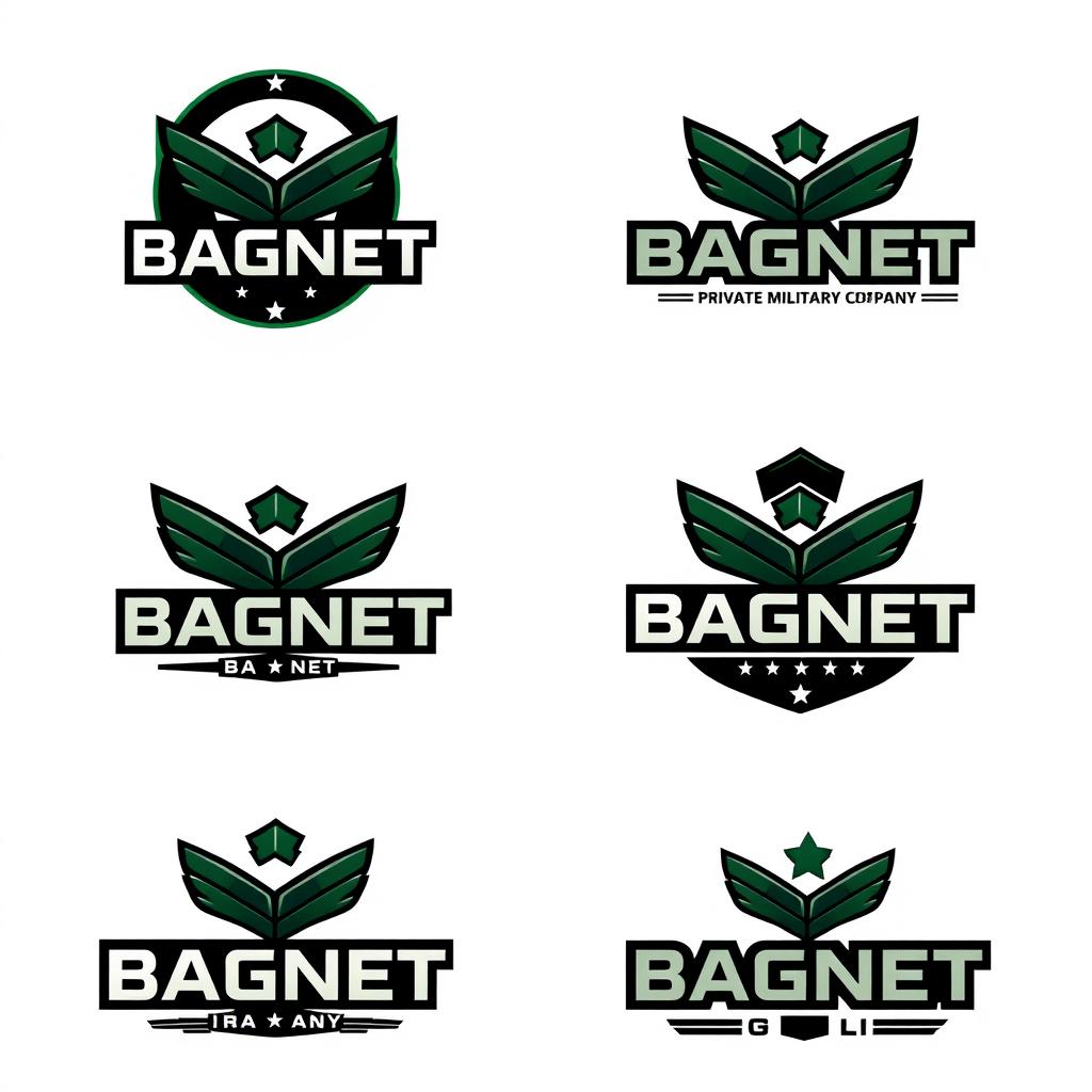 A collection of logo designs for a Private Military Company named 'BAGNET'