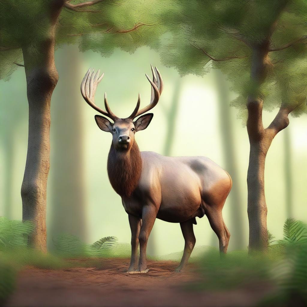 Uma ilustração em 3D de alta qualidade apresenta uma variedade de animais na floresta