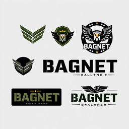 A series of logo designs for a Private Military Company named 'BAGNET'