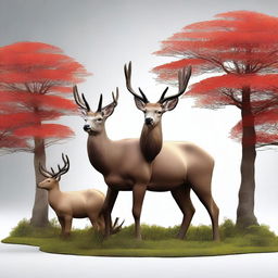 Uma ilustração em 3D de alta qualidade apresenta uma variedade de animais na floresta