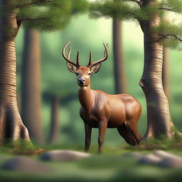 Uma ilustração em 3D de alta qualidade apresenta uma variedade de animais na floresta