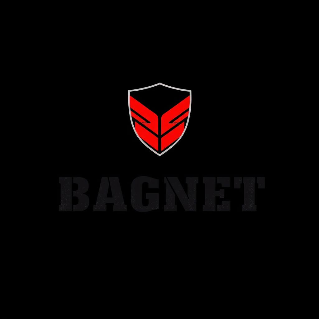 A striking logo design for a Private Military Company named 'BAGNET', utilizing a bold color scheme of black and red