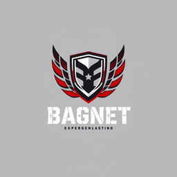 A striking logo design for a Private Military Company named 'BAGNET', utilizing a bold color scheme of black and red