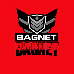 A striking logo design for a Private Military Company named 'BAGNET', utilizing a bold color scheme of black and red