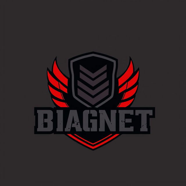 A striking logo design for a Private Military Company named 'BAGNET', utilizing a bold color scheme of black and red