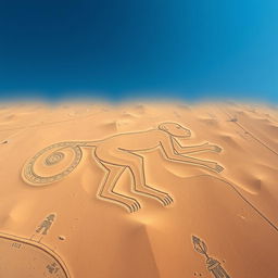 A stunning aerial view showcasing the Nazca Lines, focusing specifically on the prominent monkey geoglyph