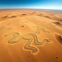 A stunning aerial view showcasing the Nazca Lines, focusing specifically on the prominent monkey geoglyph