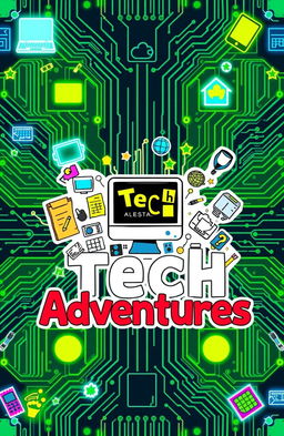 A vibrant and creative scrapbook cover design focused on computers and technology