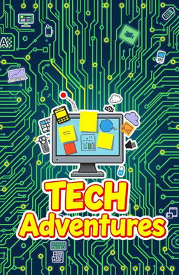 A vibrant and creative scrapbook cover design focused on computers and technology
