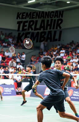 An action-packed scene of badminton players in the midst of an intense match on the court