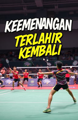 An action-packed scene of badminton players in the midst of an intense match on the court