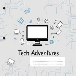 A creative scrapbook cover design centered around computers and technology with a more minimal color palette
