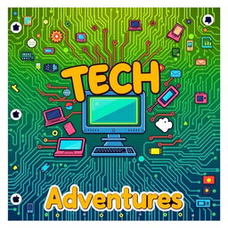 A vibrant and creative scrapbook cover design focused on computers and technology