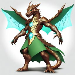 A high-quality animated dyd style digital art featuring a humanoid bronze dragon with copper-colored scales, exhibiting a light blue sheen