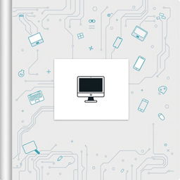 A creative scrapbook cover design centered around computers and technology with a minimal color palette