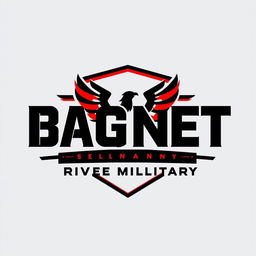 A sleek and modern logo design for a Private Military Company named 'BAGNET', featuring bold typography in black with striking red accents
