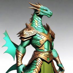 A high-quality animated dyd style digital art featuring a humanoid bronze dragon with copper-colored scales, exhibiting a light blue sheen