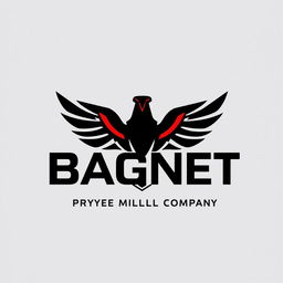 A sleek and modern logo design for a Private Military Company named 'BAGNET', featuring bold typography in black with striking red accents