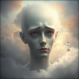 A contemplative scene featuring an ethereal representation of a soul reflecting on life and regret