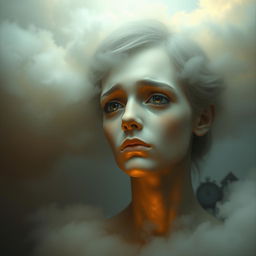 A contemplative scene featuring an ethereal representation of a soul reflecting on life and regret