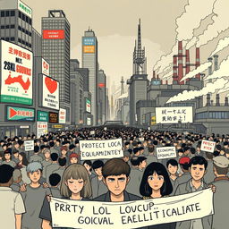 An illustration depicting the negative impacts of globalization on society, such as cultural homogenization and economic inequality