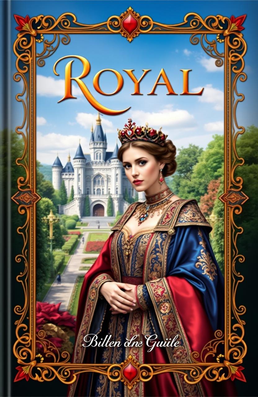 A stunning book cover featuring a royal theme with intricate artistic elements